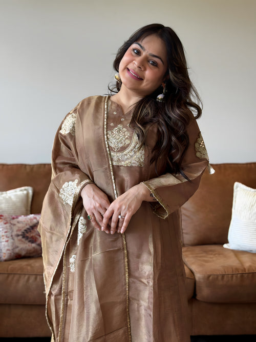 Copper Shimmer Glass Tissue Kurta Set for Women