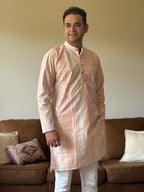 Pastel Pink Thread Work Men Kurta 