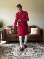 Red Plain Men Kurta