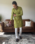 Light Green Bandhani Men Kurta