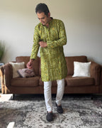 Light Green Bandhani Men Kurta