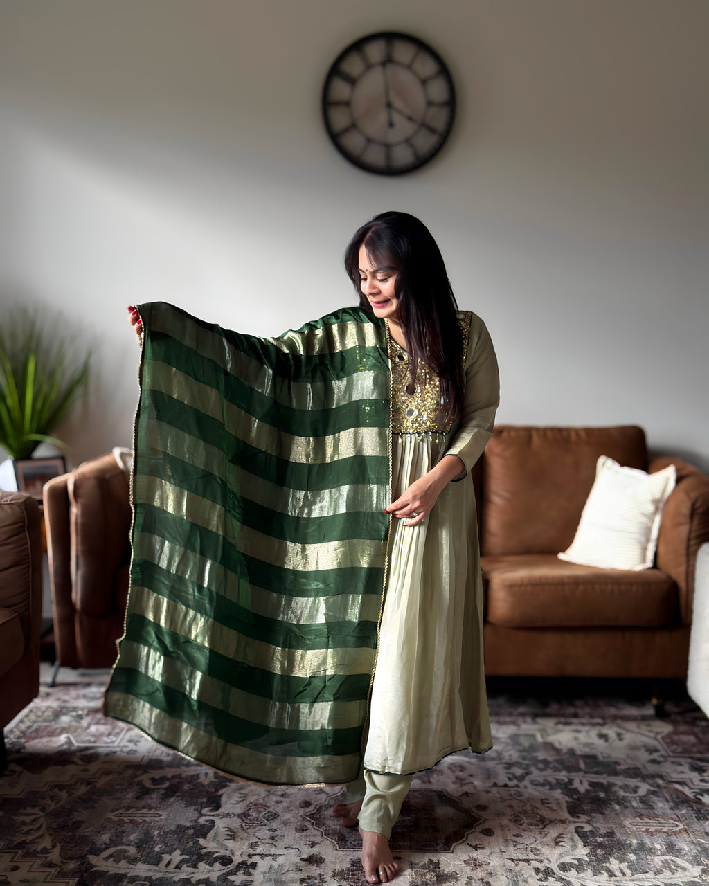 Dhwani wearing Pastel Green Mirror Anarkali available in Canada and USA