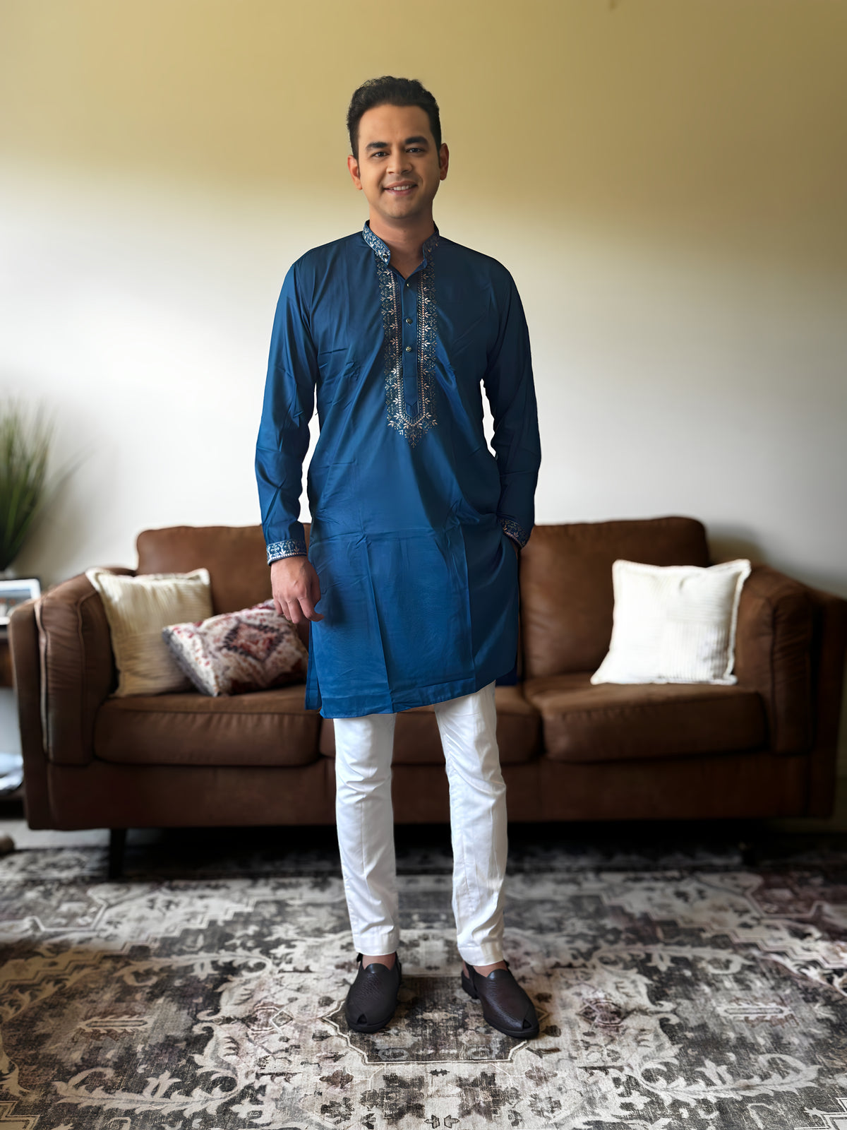 Blue Work Men Kurta