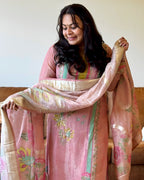 Dhwani wearing Pastel Pink Printed Suit available in Canada and USA
