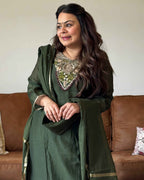 Green Mul Chanderi Kurta Set for Women