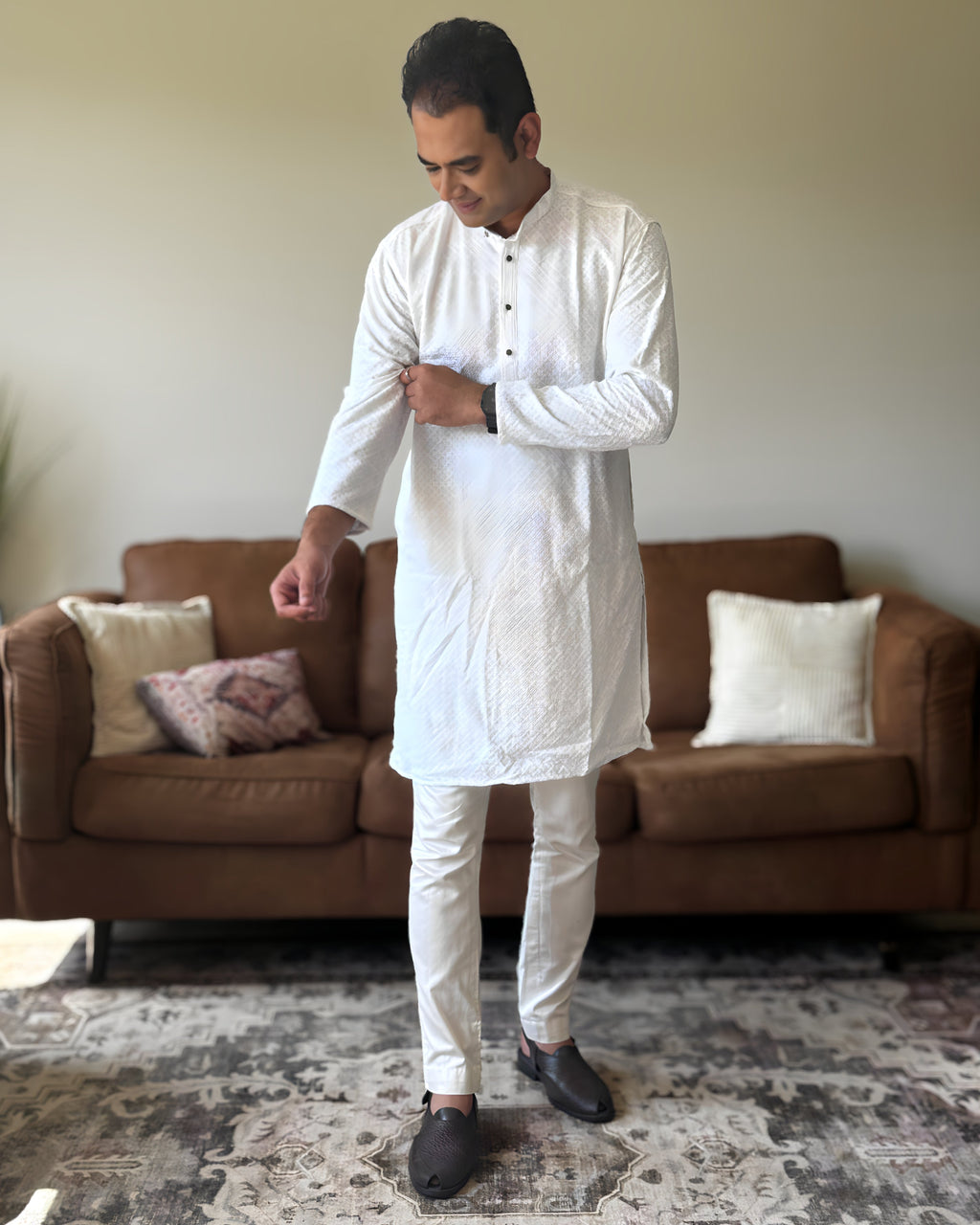 White Chikankari Men Kurta