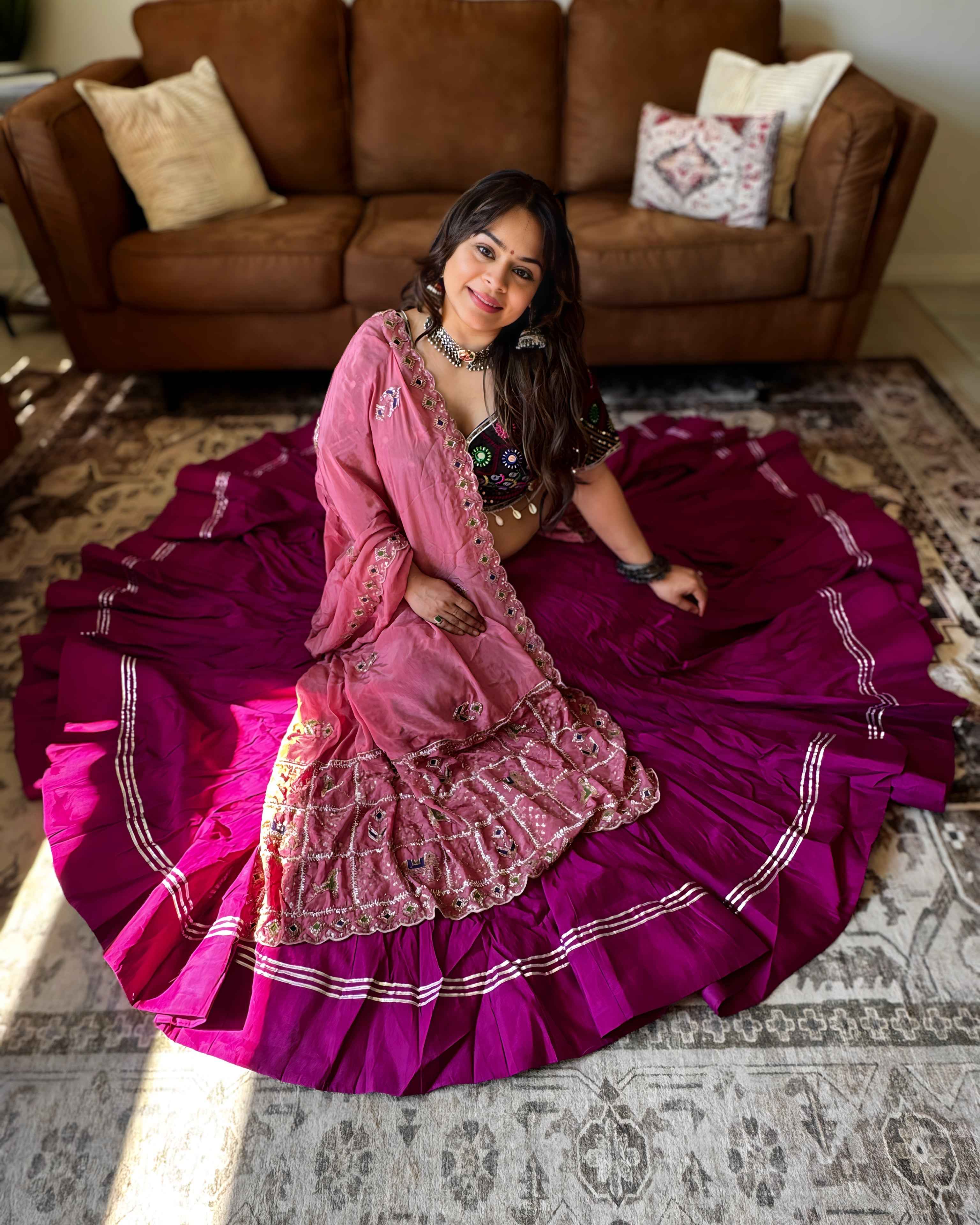 Black & Purple Chaniya Choli with Pink Dupatta – 18 Metre Gher