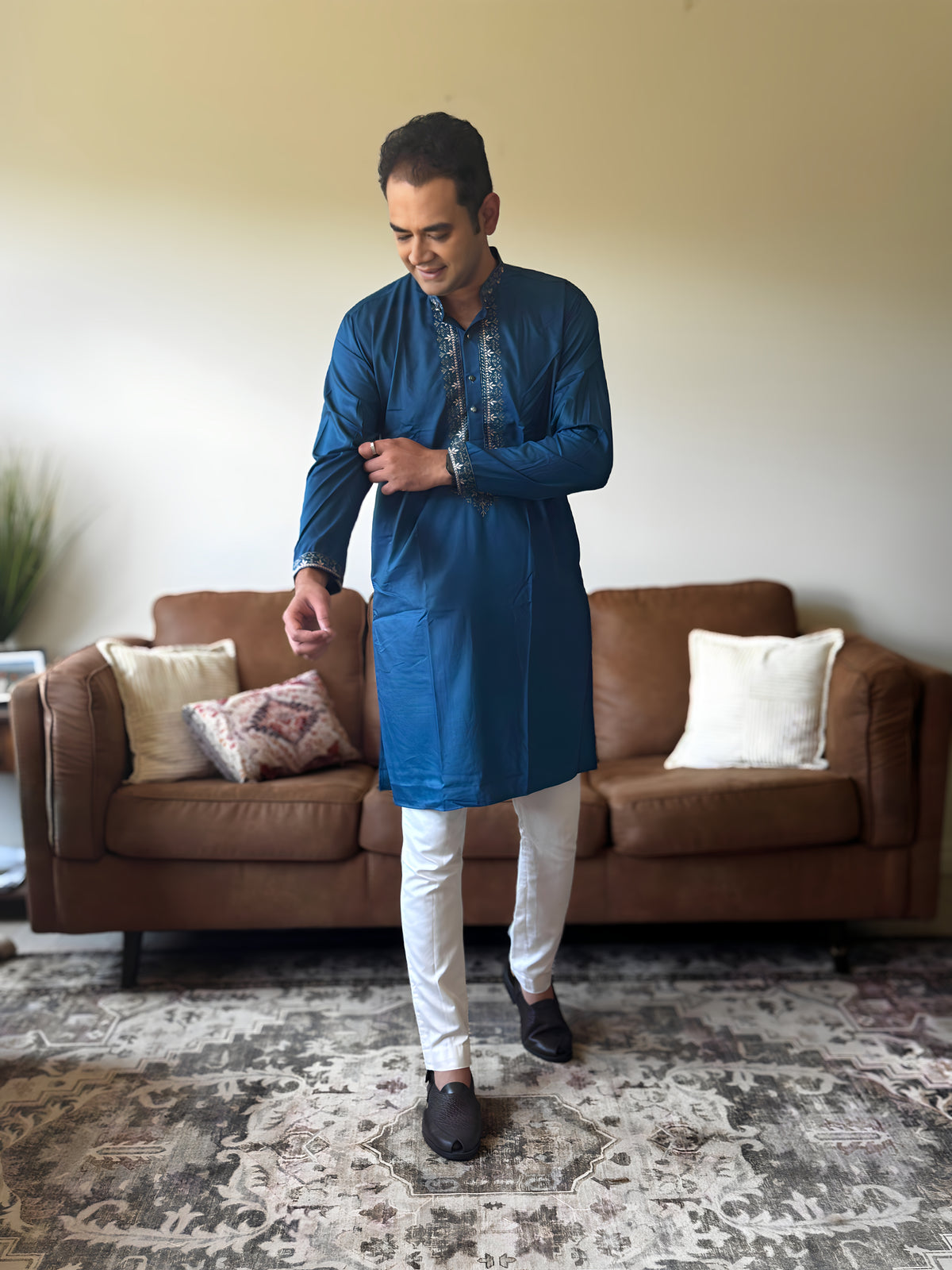 Blue Work Men Kurta
