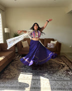 Purple & White Chaniya Choli with Multicolor Blouse – 18 Metre Gher