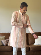 Pastel Pink Thread Work Men Kurta 