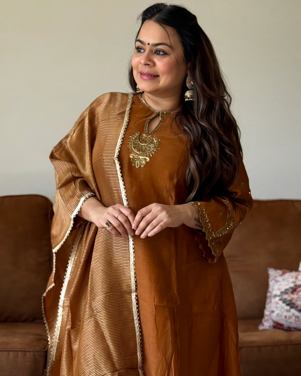 Brown Mul Chanderi Kurta
