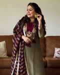 Mehendi Green Tassels Russian Silk Kurta Set for Women