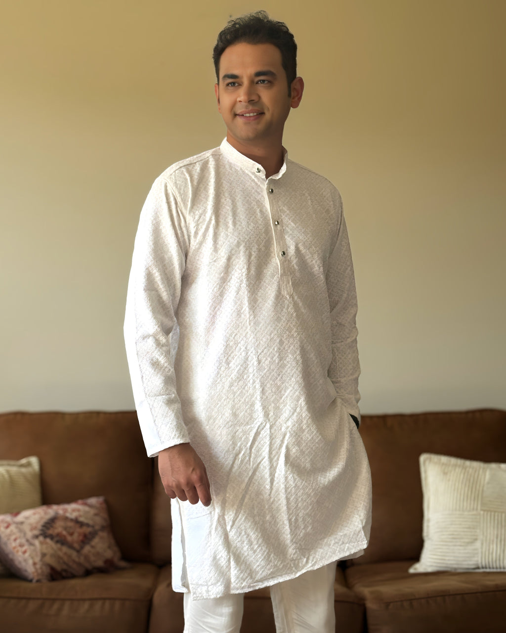 White Chikankari Men Kurta