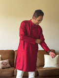 Red Plain Men Kurta