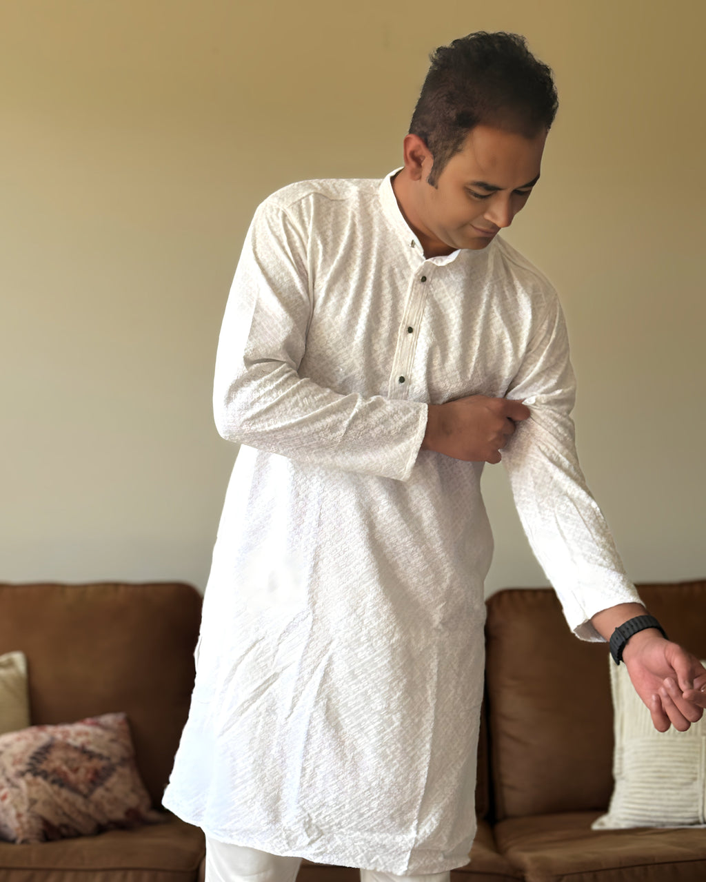 White Chikankari Men Kurta