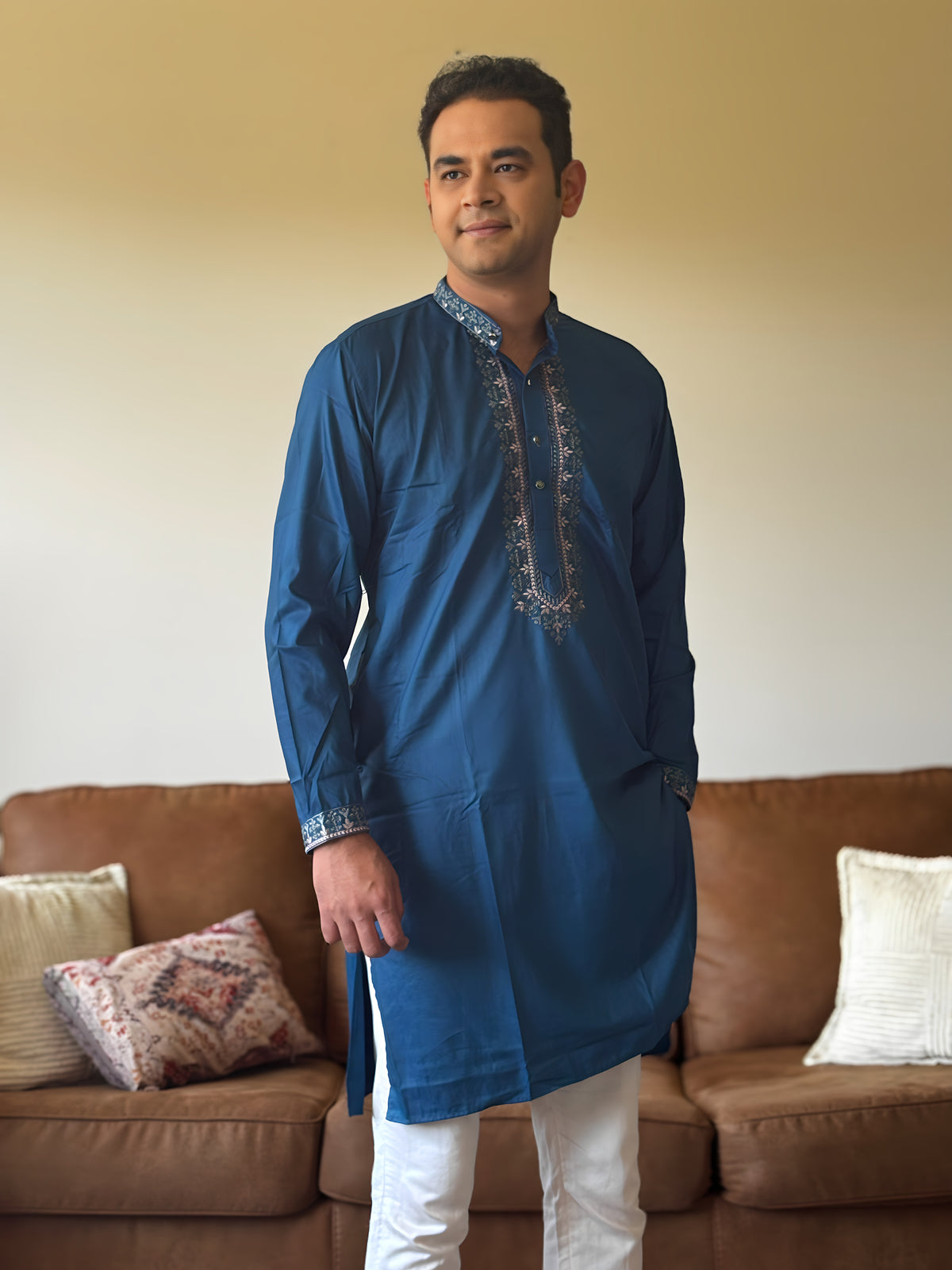 Blue Work Men Kurta