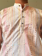 Pastel Pink Thread Work Men Kurta 