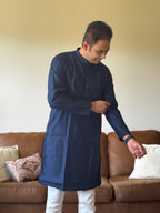 Navy Blue Plain Men Kurta