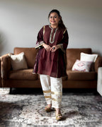 White & Brown Kareena Mul Chanderi Kurta Set for Women