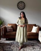 Dhwani wearing Pastel Green Mirror Anarkali available in Canada and USA