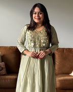 Dhwani wearing Pastel Green Mirror Anarkali available in Canada and USA