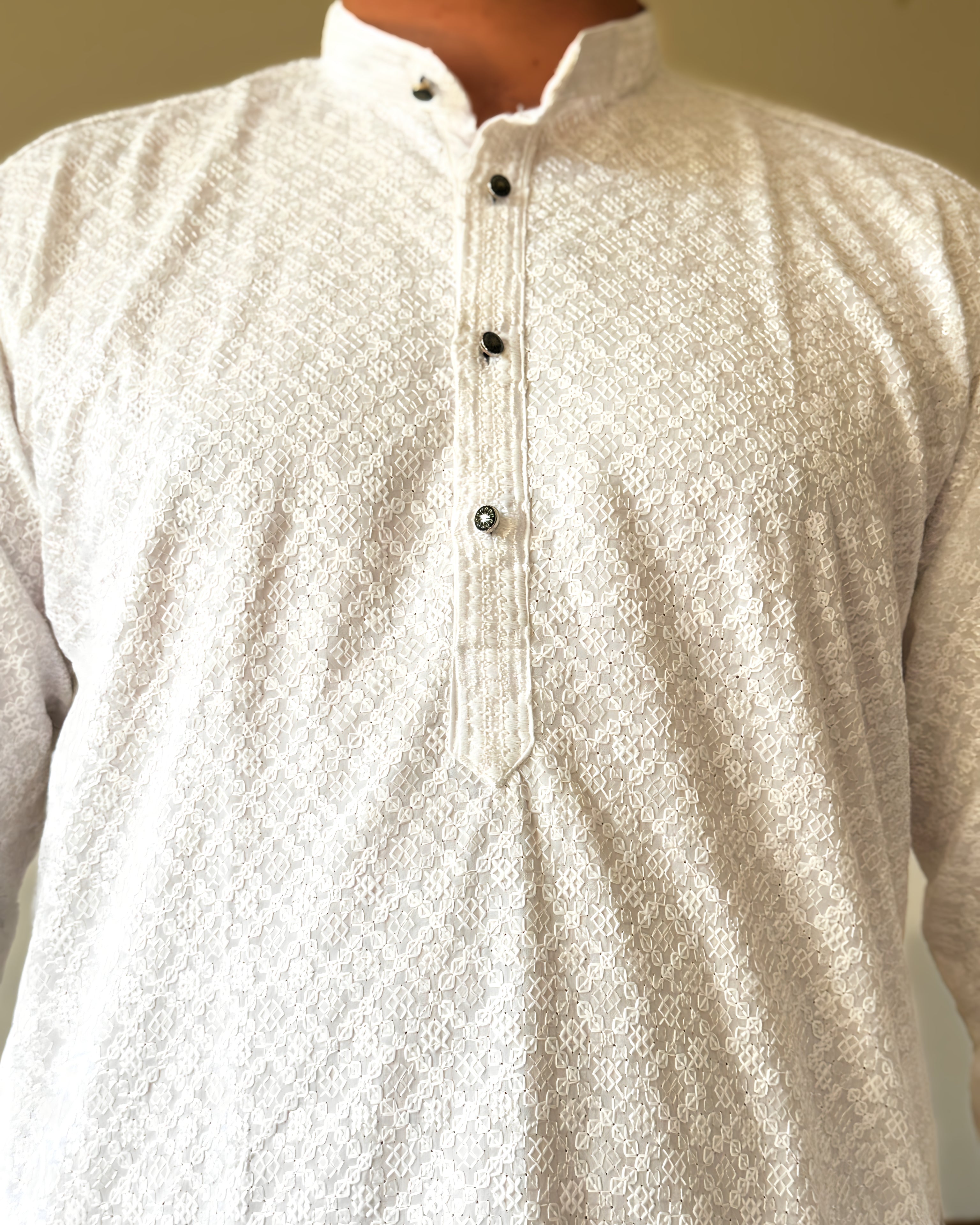 White Chikankari Men Kurta