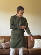 Green Work Men Kurta