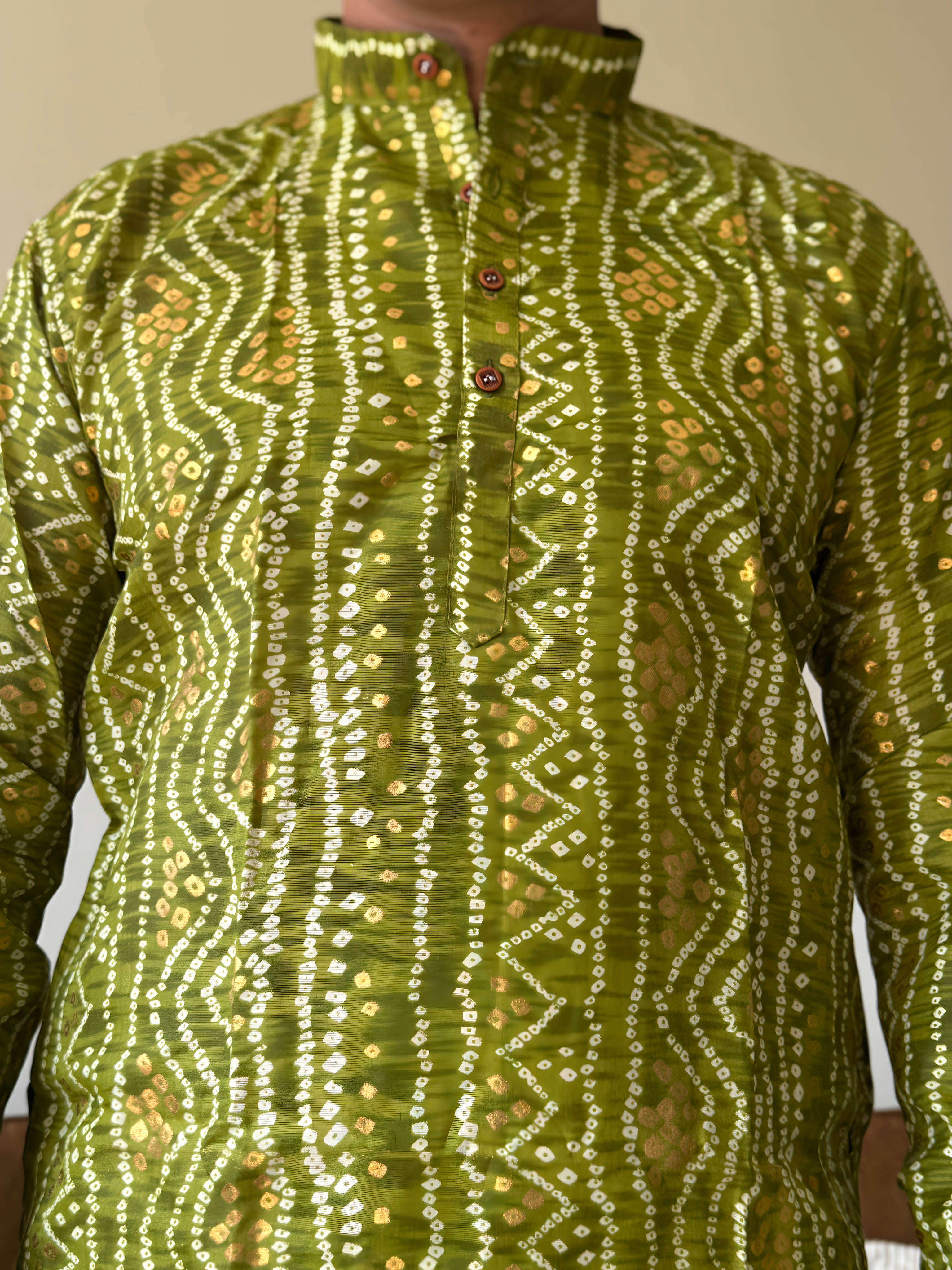 Light Green Bandhani Men Kurta