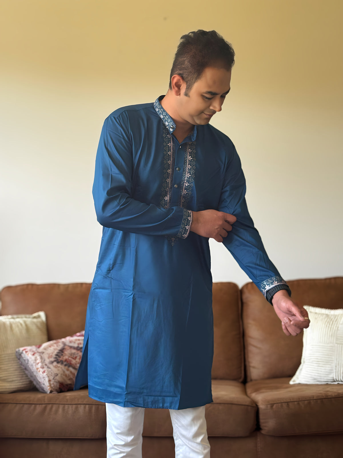 Blue Work Men Kurta