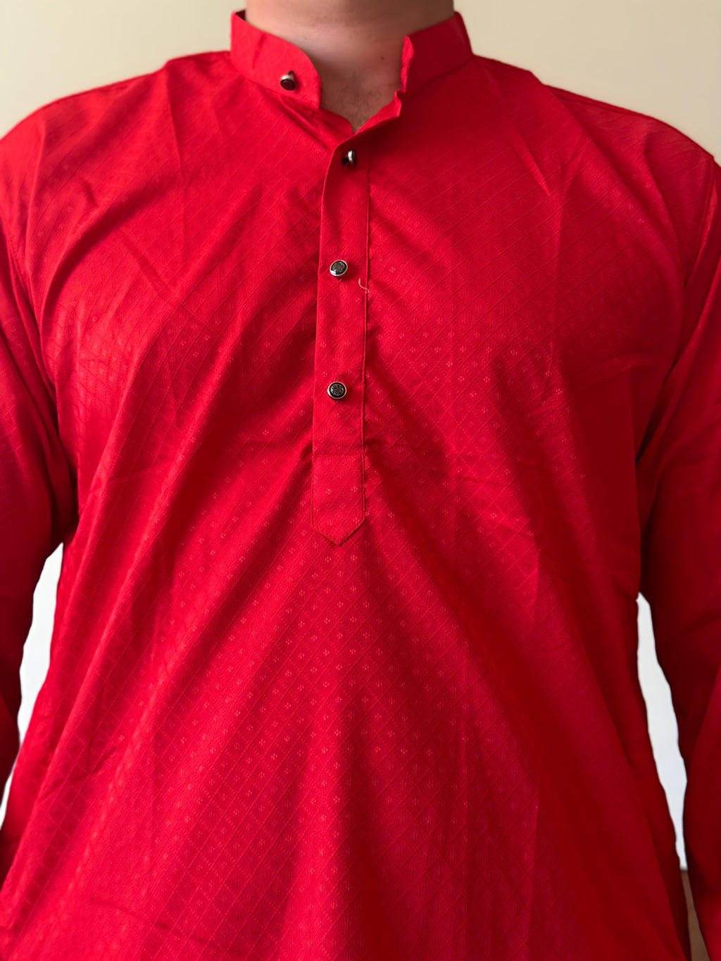 Red Self Print Men Kurta