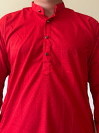 Red Self Print Men Kurta