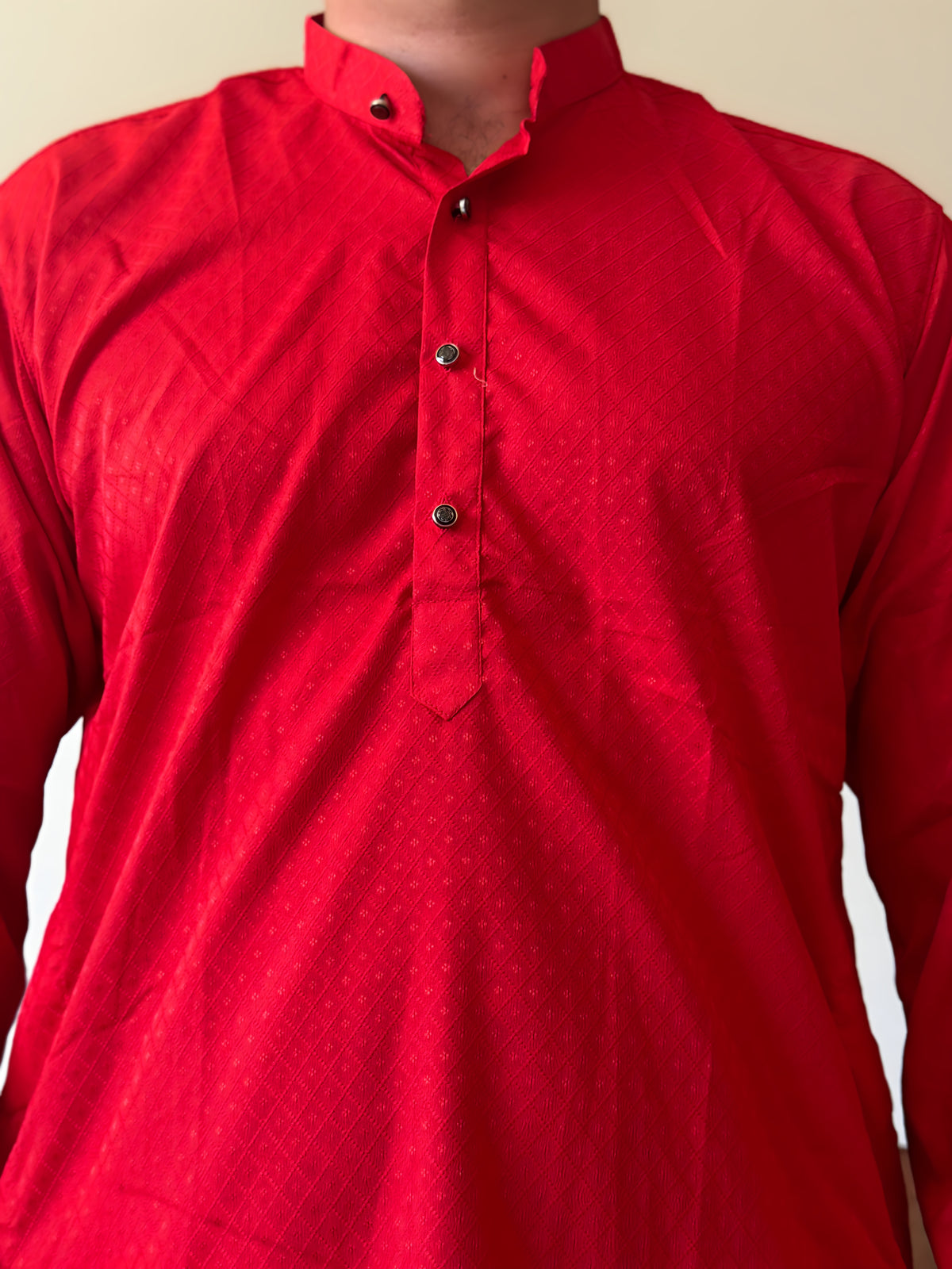 Red Self Print Men Kurta