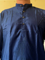 Navy Blue Plain Men Kurta