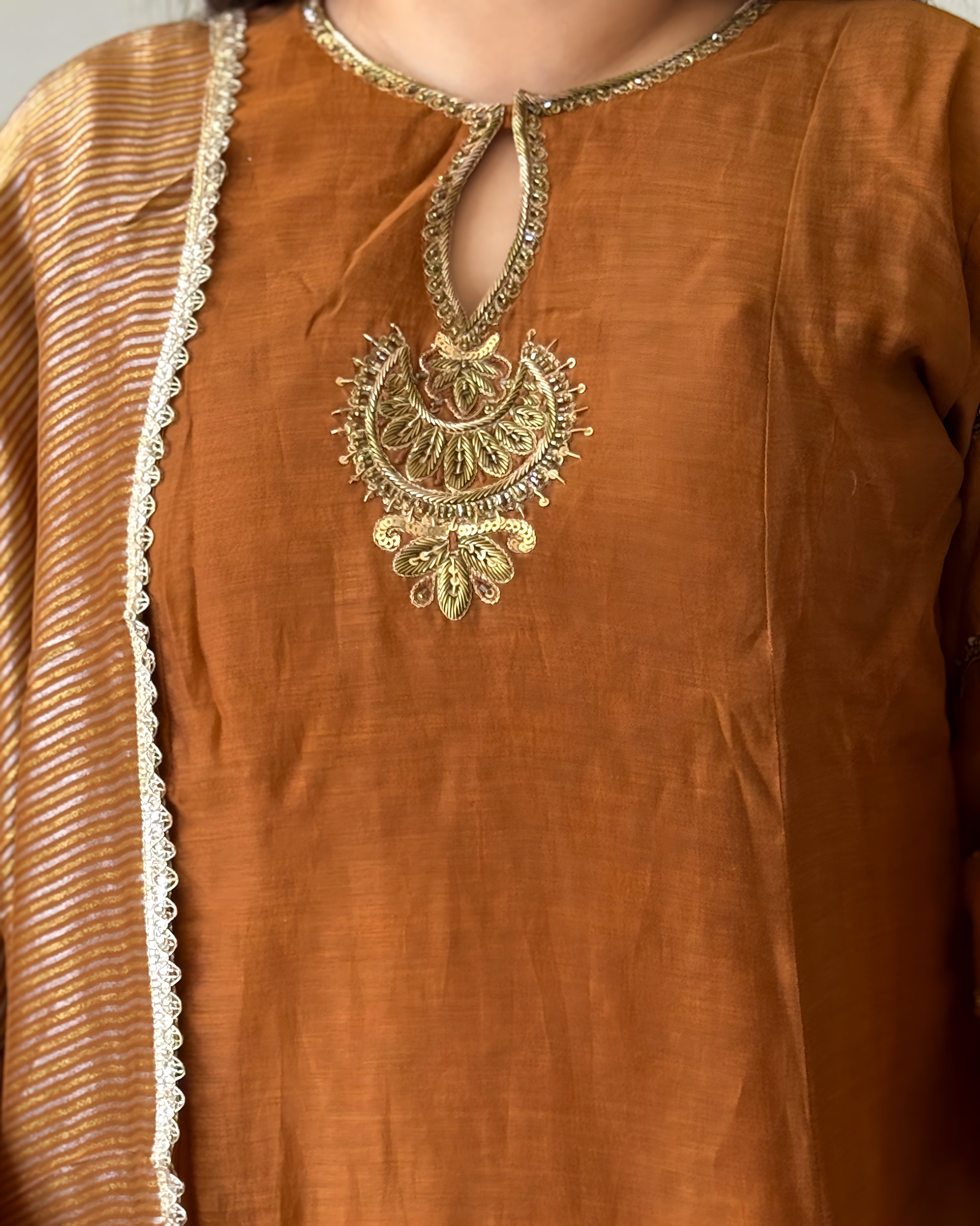 Brown Mul Chanderi Kurta