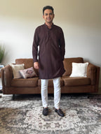 Chocolate Self Print Men Kurta